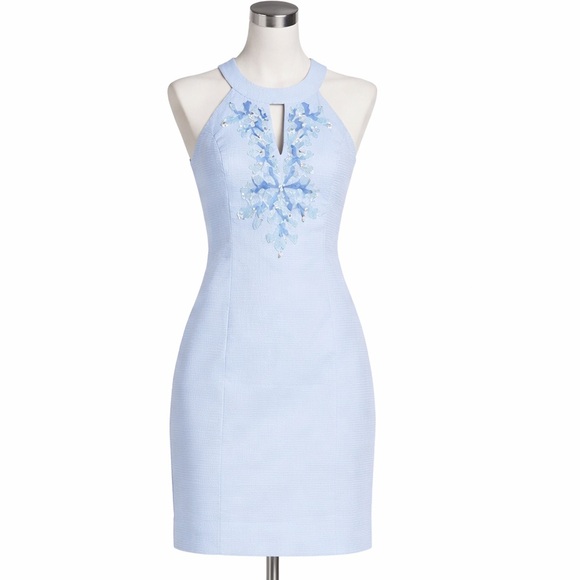 Lilly Pulitzer Jenna Dress Blue Halter Neckline embroidered Beaded size 6 - Picture 6 of 9